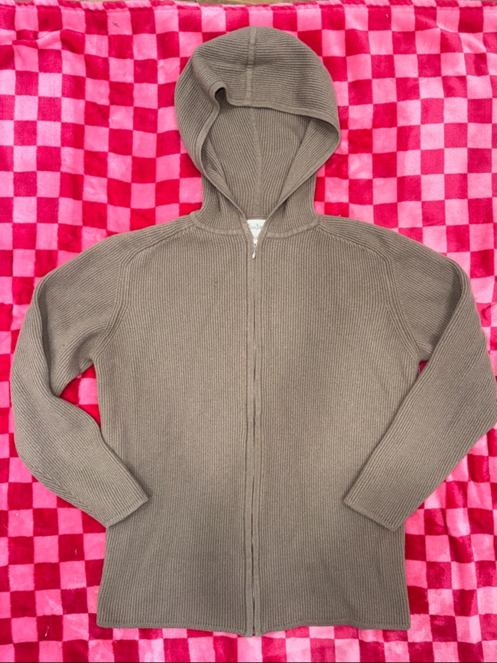 Cashmere Taupe Ribbed Zip Hoodie